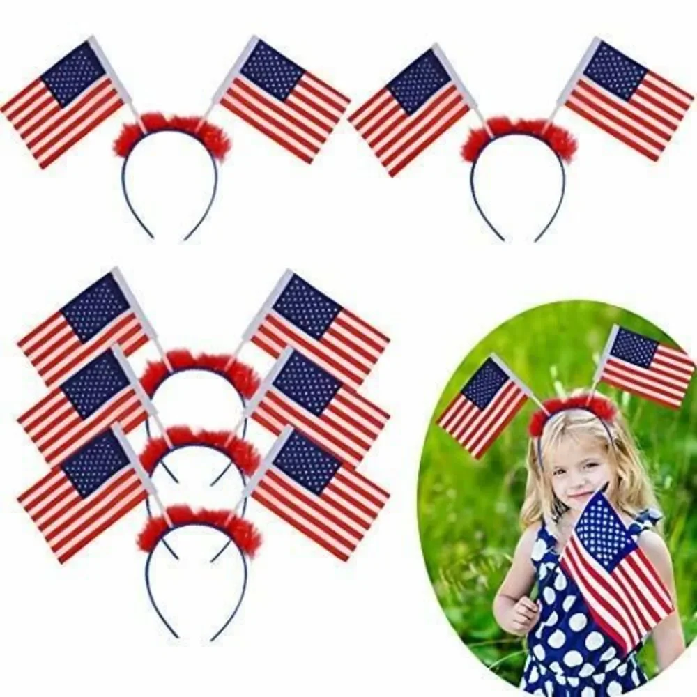 Set of 5 Patriotic 4th of July Headbands Flag Headbands Cute Pom Pom Hair Hoop